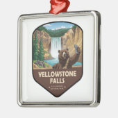 Ornement Carré Argenté Yellowstone Falls Bear Selfie Shield (Gauche)