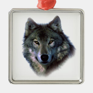 Ornement Carré Argenté Yeux de loup gris