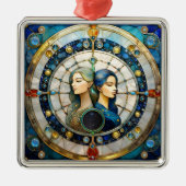 Ornement Carré Argenté Zodiac - Gemini Les Jumeaux (Devant)