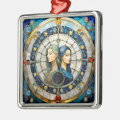 Ornement Carré Argenté Zodiac - Gemini Les Jumeaux (Gauche)