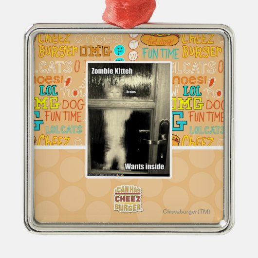 Ornement Carré Argenté Zombi Kitteh (Devant)