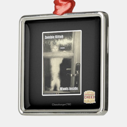 Ornement Carré Argenté Zombie Kitteh (Gauche)