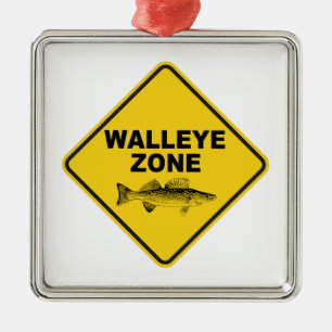Ornement Carré Argenté Zone de pêche Walleye