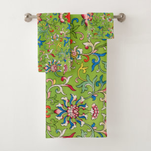 Ornement chinois vintage Owen Jones floral vert