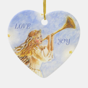 Ornement Coeur de Noël Ange Aquarelle