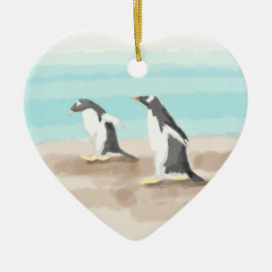 Ornement Coeur du Duo de Penguin
