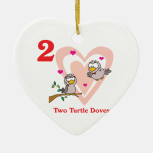 Ornement Cœur En Céramique 12 jours deux tourterelles d'amour