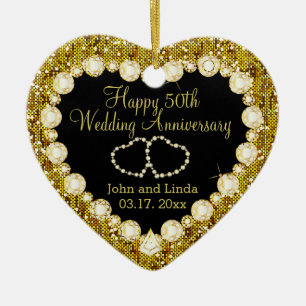 Ornement Cœur En Céramique 50e anniversaire de Mariage d'or