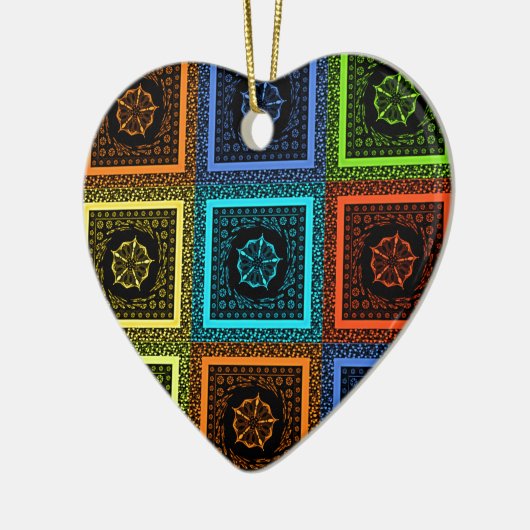 Ornement Cœur En Céramique À damiers d'Afrique Imprimer (Gauche)