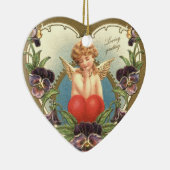 Ornement Cœur En Céramique AMOUR CUPIDE AU COEUR ET PANSIES Saint-Valentin (Droite)