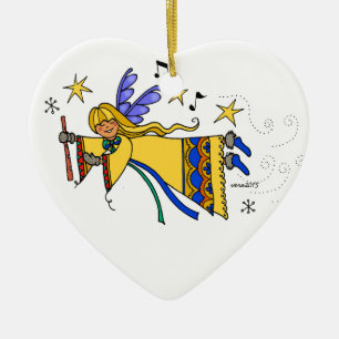 Ornement Cœur En Céramique Ange ukrainien d'art populaire de Joyeux Noël