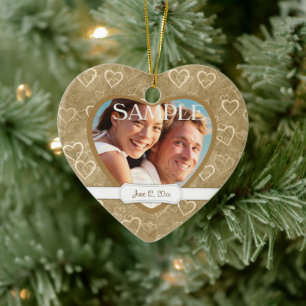 Ornement Cœur En Céramique Antique Coeurs de bronze photo nouvellement mariée