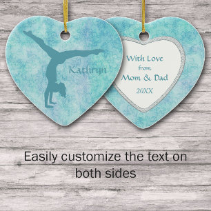 Ornement Cœur En Céramique Aqua Gymnast sur Motif Turquoise