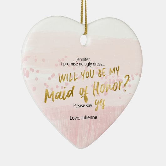 Ornement Cœur En Céramique Aquarelle blanche Serez-vous ma servante d'honneur (Droite)