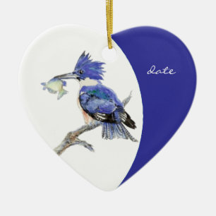 Ornement Cœur En Céramique Aquarelle Kingfisher sur mesure