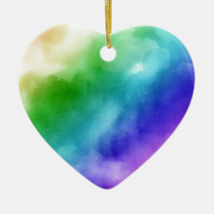 Ornement Cœur En Céramique Aquarelles Rainbow
