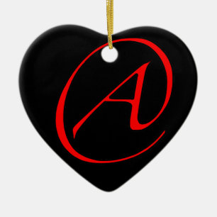 Ornement Cœur En Céramique Athée un rouge sur l'ornement noir