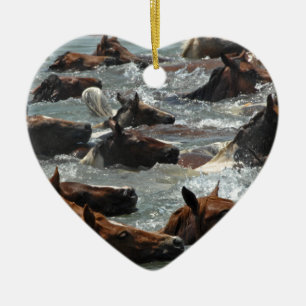 Ornement Cœur En Céramique Bain de poney de Chincoteague