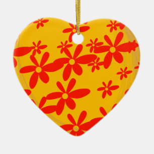Ornement Cœur En Céramique belle fleur rouge avec arrière - plan jaune