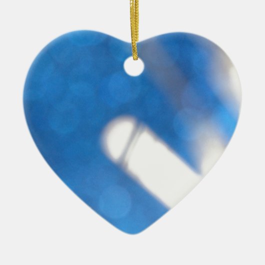 Ornement Cœur En Céramique Bleu Blanc Lumière (Devant)