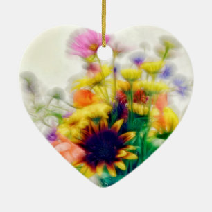 Ornement Cœur En Céramique Bouquet de fleur sauvage d'été