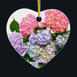 Ornement Cœur En Céramique Bouquet Hydrangea<br><div class="desc">Romantique classique de vieille mode charme Hydrangeas. Un beau bouquet de bleus verts violets et d'hydrangées roses. Photo de H Cooper</div>