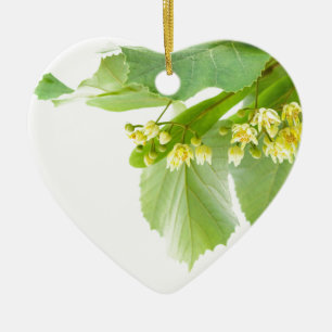 Ornement Cœur En Céramique Brindille de floraison d'arbre de limetree ou de