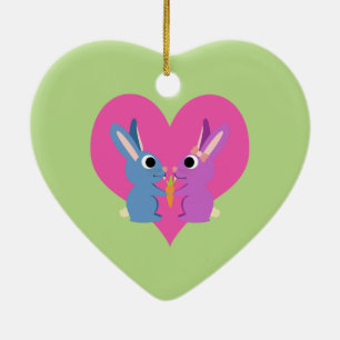 Ornement Cœur En Céramique Bunny Love