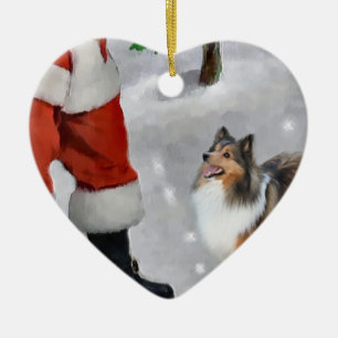 Ornement Cœur En Céramique Cadeaux de Noël de Sheltie de chien de berger de