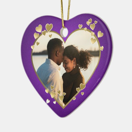 Ornement Cœur En Céramique Cadre de coeur violet et or (Gauche)