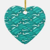 Ornement Cœur En Céramique Caniche bleu rétro surf art (Devant)