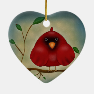 Ornement Cœur En Céramique Cardinal oiseau rouge