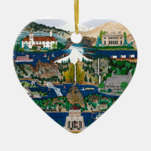 Ornement Cœur En Céramique Célébration de la gorge du fleuve Columbia
