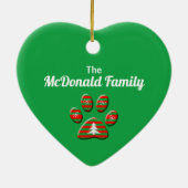 Ornement Cœur En Céramique Chat à mâchoires rouge et vert (Dos)