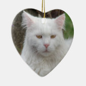 Ornement Cœur En Céramique Chat blanc grave (Droite)