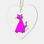 Ornement Cœur En Céramique Chat gras rose (Gauche)