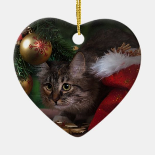 Ornement Cœur En Céramique Chat love Joyeux Noël (Devant)