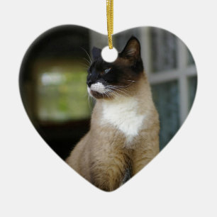 Ornement Cœur En Céramique Chat siamois sur le porche