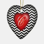 Ornement Cœur En Céramique Chevron Coeur Monogram | noir blanc (Gauche)