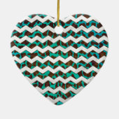 Ornement Cœur En Céramique Chevron Leopard Impression Brown et Turquoise (Dos)