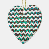 Ornement Cœur En Céramique Chevron Leopard Impression Brown et Turquoise (Gauche)