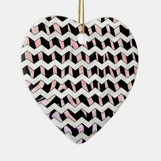 Ornement Cœur En Céramique Chevron noir et rose Zebra (Droite)