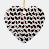Ornement Cœur En Céramique Chevron noir et rose Zebra (Dos)