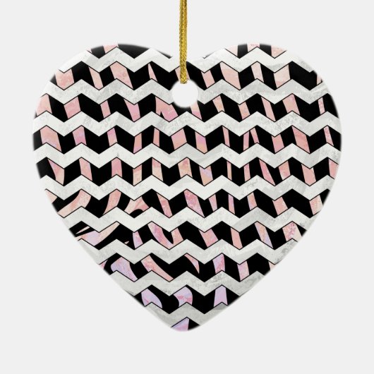 Ornement Cœur En Céramique Chevron noir et rose Zebra (Dos)