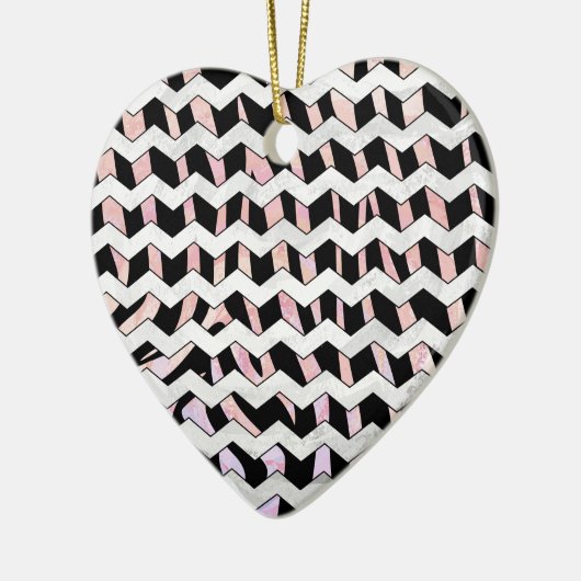 Ornement Cœur En Céramique Chevron noir et rose Zebra (Gauche)