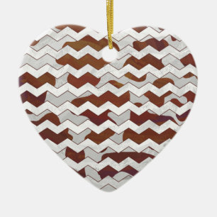Ornement Cœur En Céramique Chevron Vache Brown et blanc