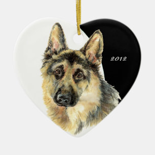 Ornement Cœur En Céramique Chien de compagnie berger allemand à date personna