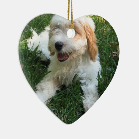 ORNEMENT CŒUR EN CÉRAMIQUE CHIOT MIGNON DE CAVAPOO (Droite)