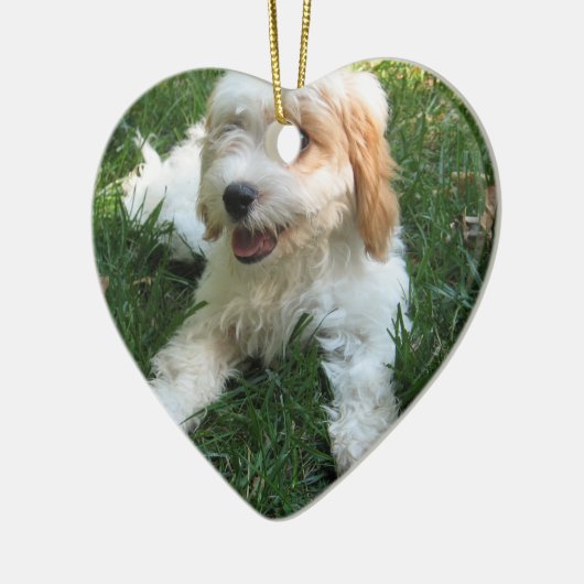 ORNEMENT CŒUR EN CÉRAMIQUE CHIOT MIGNON DE CAVAPOO (Gauche)