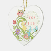 Ornement Cœur En Céramique Chouette blanche mignonne n Papillon défiler l'art (Gauche)